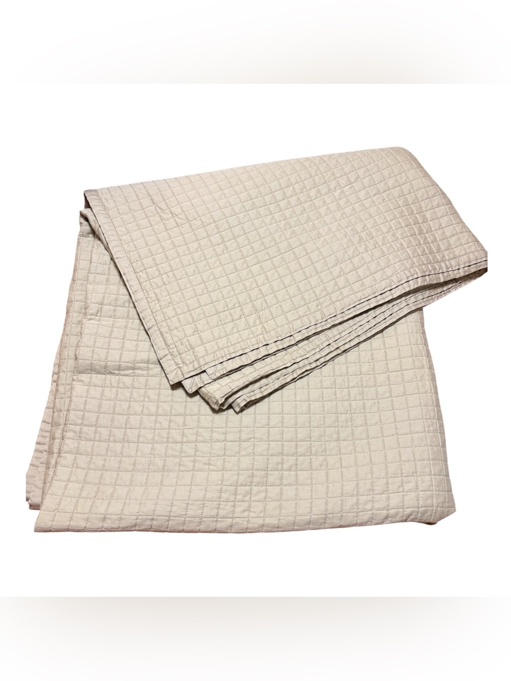 Hotel Collection King Quilt Tan 100% Pima Cotton Square Quilted Coverlet